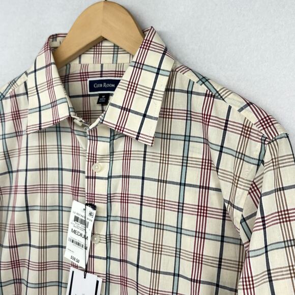 CLUB ROOM Shirt Mens M Palermo Plaid Button Up Refined Woven Winter Ivory NEW - Picture 1 of 16